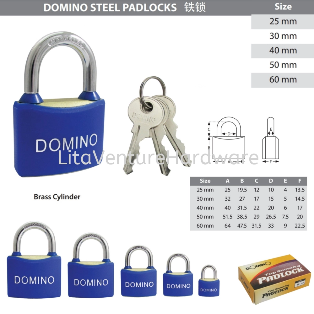 DOMINO STEEL PADLOCK BRASS CYLINDER RUBBER COVER