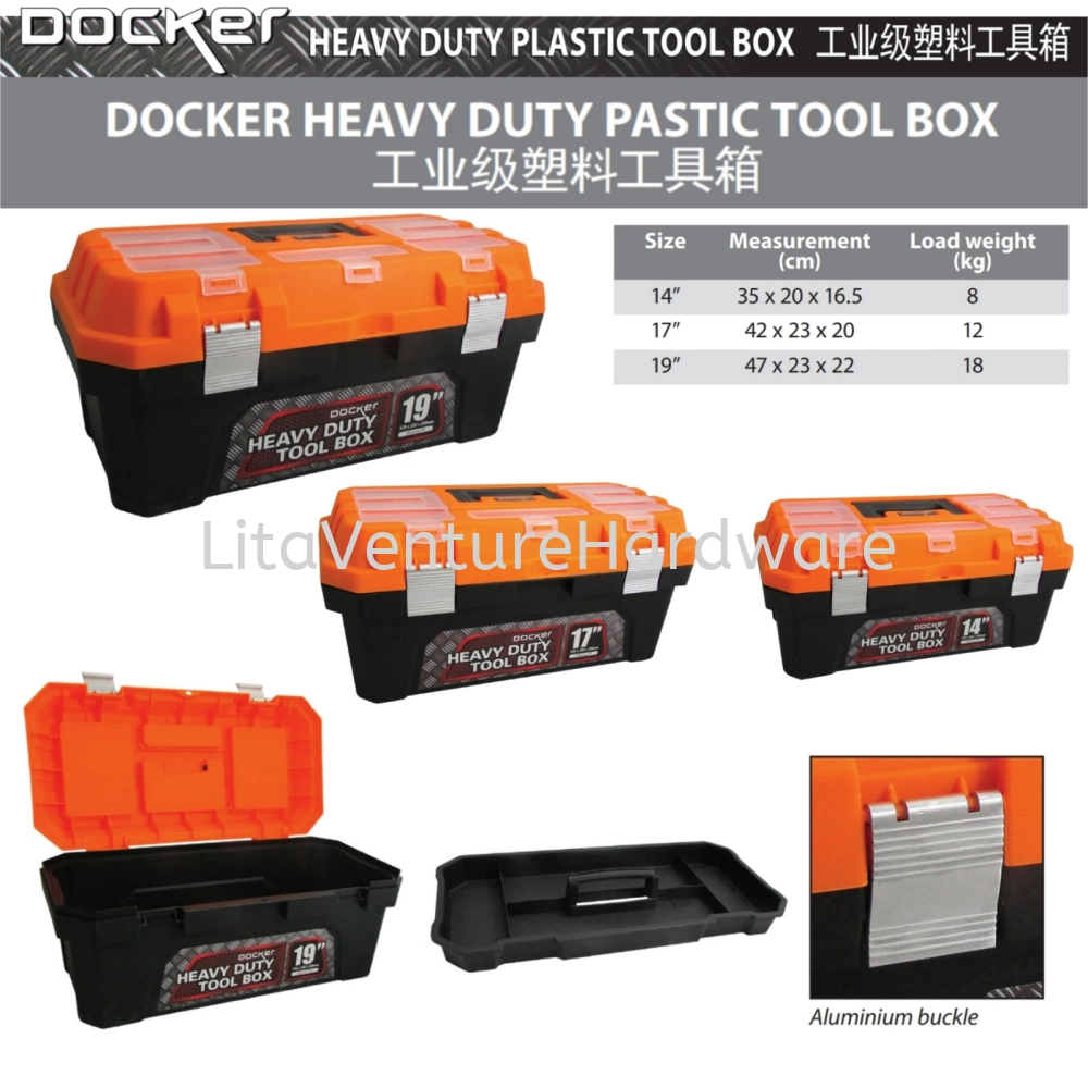 DOCKER HEAVY DUTY PLASTIC TOOL BOX EXTRA THICK