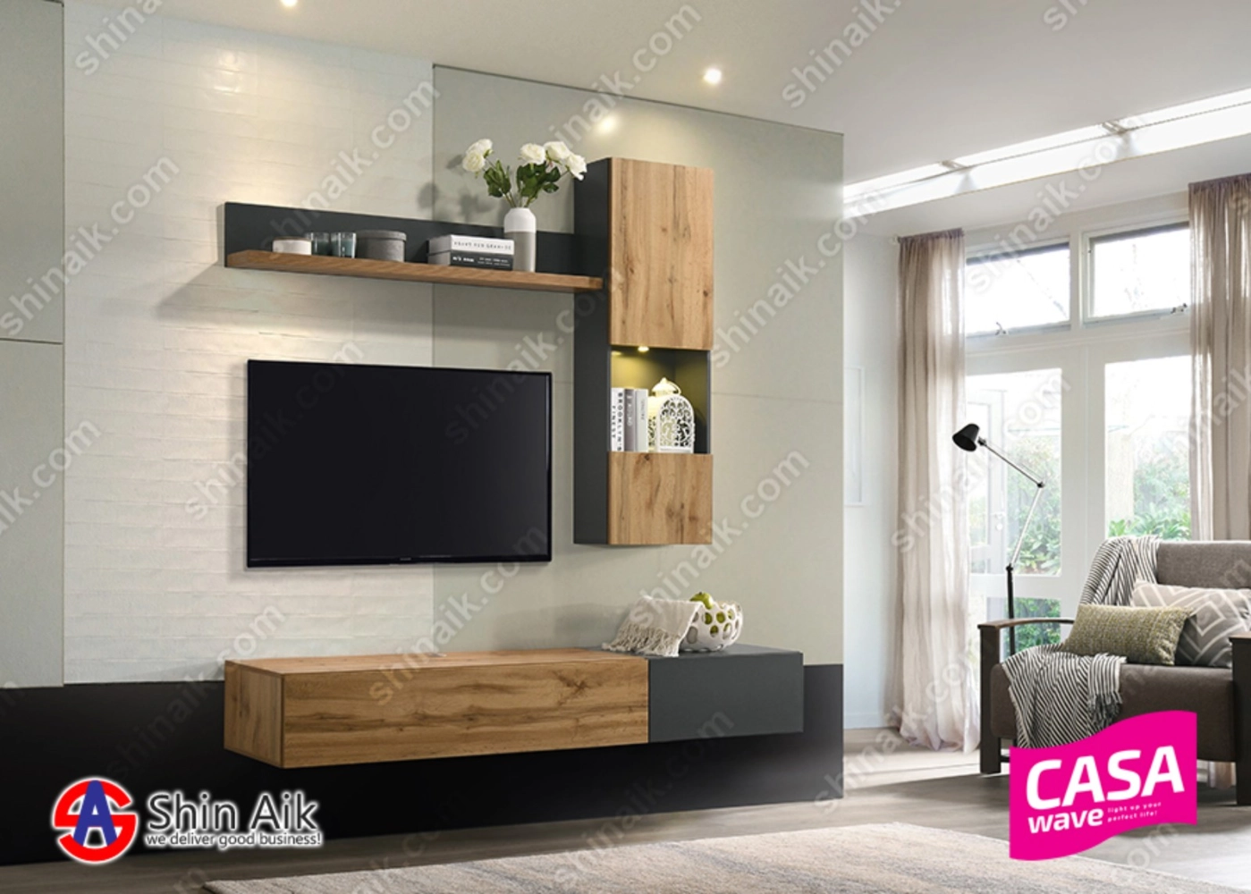 VARIO 11 (6'ft) Cedar & Grey Two-Tone Modern Feature Wall-Mounted TV Cabinet