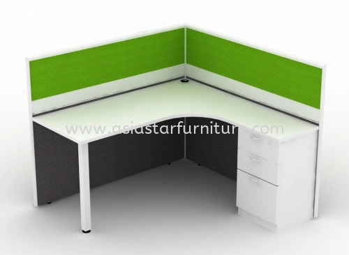 5 FEET CLUSTER OF 1 L-SHAPE FULL BOARD CUBICLE WORKSTATION WITH FIXED PEDESTAL 2D1F - L9