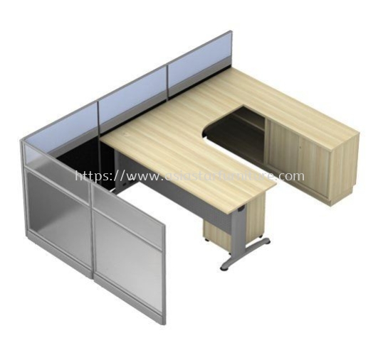 6 FEET U-SHAPE EXECUTIVE CUBICLE WORKSTATION WITH FULL BOARD PARTITION & FULL POLY CARBONATE- E2
