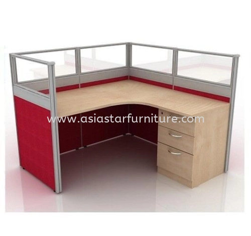 5 FEET CLUSTER OF 1 L-SHAPE HALF GLASS CUBICLE WORKSTATION WITH FIXED PEDESTAL- L3