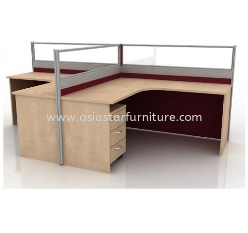 5 FEET CLUSTER OF 2 L-SHAPE HALF GLASS CUBICLE WORKSTATION WITH MOBILE 3D - 2L5