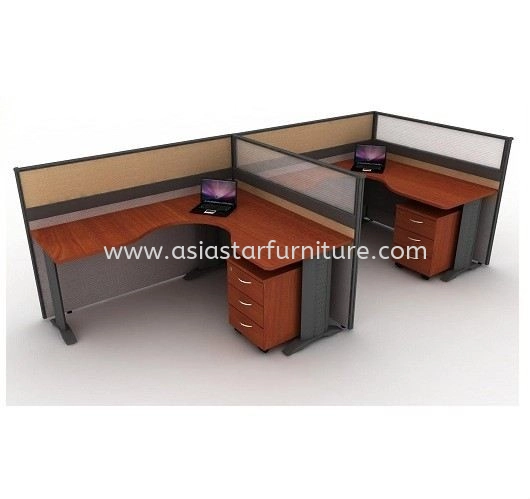 5 FEET CLUSTER OF 2 L-SHAPE FULL BOARD & POLYCARBONATE CUBICLE WORKSTATION WITH MOBILE PEDESTAL 3D - 2L24