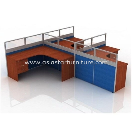 5 FEET CLUSTER OF 3 HALF GLASS CUBICLE WORKSTATION PARITION WITH HANGING DRAWER - 3L6