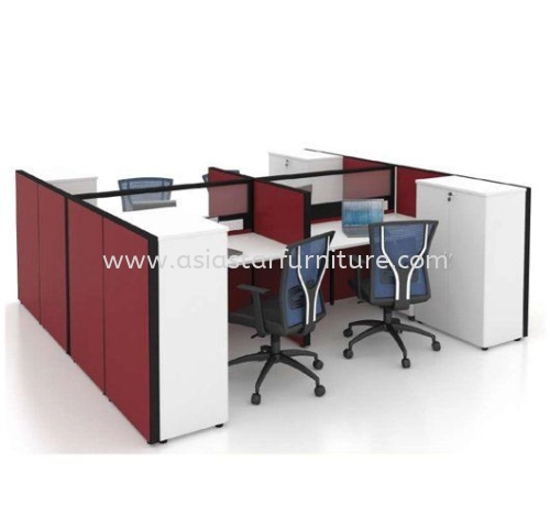 5 FEET CLUSTER OF 4 RECTANGULAR HALF GLASS CUBICLE WORKSTATION PARTITION WITH MEDIUM CABINET - 4L11