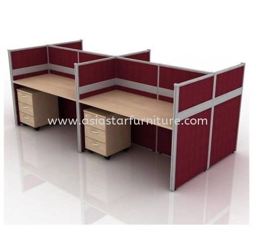 5 FEET CLUSTER OF 4 RECTANGULAR FULL BOARD CUBICLE WORKSTATION PARTITION WITH MOBILE PEDESTAL DRAWER 3D - 4L4