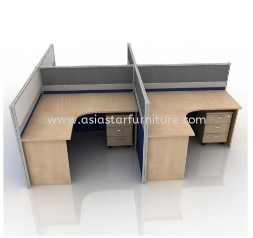 5 FEET CLUSTER OF 4 FULL BOARD CUBICLE WORKSTATION PARTITION WITH WHITE BOARD & MOBILE PEDESTAL DRAWER 3D - 4L29