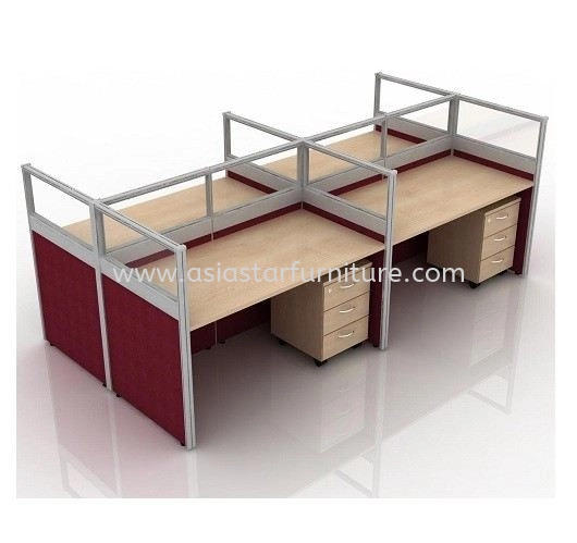 5 FEET CLUSTER OF 4 RECTANGULAR HALF GLASS CUBICLE WORKSTATION PARTITION WITH MOBILE PEDESTAL DRAWER 3D - 4L6