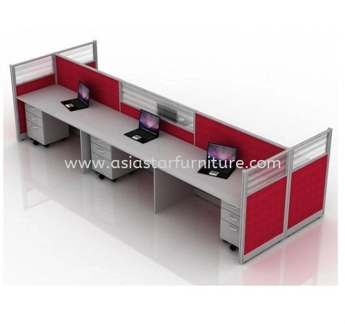 5 FEET CLUSTER OF 6 FULL BOARD & HALF POLYCARBONATE CUBICLE WORKSTATION PARTITION WITH MOBILE PEDESTAL DRAWER 2D1F - 6L3