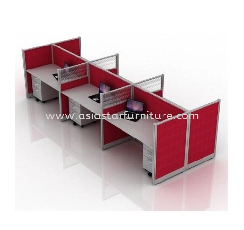 5 FEET CLUSTER OF 6 FULL BOARD CUBICLE & HALF POLYCARBONATE WORKSTATION PARTITION WITH MOBILE PEDESTAL DRAWER 2D1F - 6L4