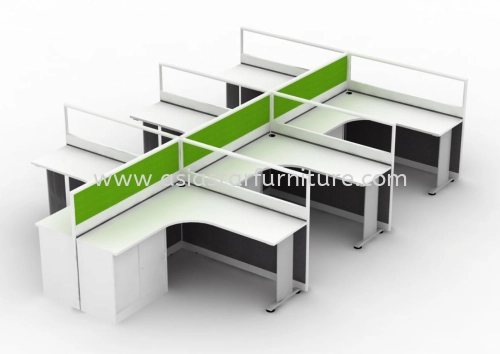 5 FEET CLUSTER OF 6 L-SHAPE HALF GLASS CUBICLE WORKSTATION PARTITION WITH SIDE CABINET - 6L12