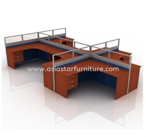 5 FEET CLUSTER OF 6 L-SHAPE HALF GLASS CUBICLE WORKSTATION PARTITION WITH FIXED PEDESTAL DRAWER 3D - 6L14