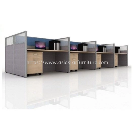 5 FEET CLUSTER OF 8 RECTANGULAR FULL BOARD & HALF POLYCARBONATE CUBICLE WORKSTATION PARTITION WITH MOBILE PEDESTAL 1D1F- 8L3