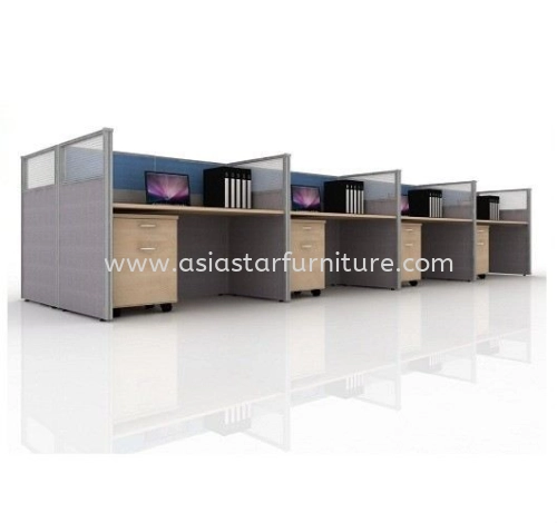 5 FEET CLUSTER OF 8 RECTANGULAR FULL BOARD & HALF POLYCARBONATE CUBICLE WORKSTATION PARTITION WITH MOBILE PEDESTAL 1D1F- 8L3