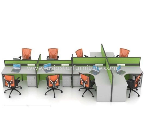 5 FEET CLUSTER OF 8 L-SHAPE & RECTANGULAR CUBICLE WORKSTATION PARTITION WITH MOBILE PEDESTAL DRAWER 3D- 8L6