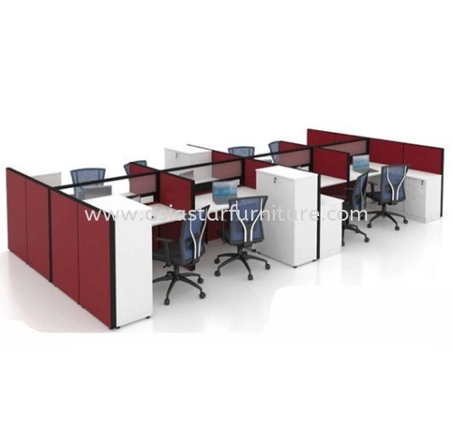 5 FEET CLUSTER OF 8 RECTANGULAR HALF GLASS CUBICLE WORKSTATION PARTITION WITH SIDE CABINET & MEDIUM CABINET - 8L5