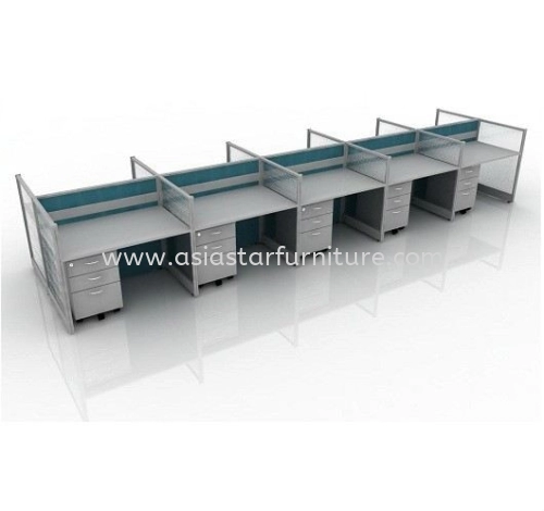 4 FEET CLUSTER OF 10 RECTANGULAR FULL BOARD & HALF GLASS CUBICLE WORKSTATION PARTITION & MOBILE PEDESTAL 2D1F - 10L4