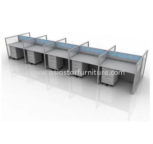 4 FEET CLUSTER OF 10 RECTANGULAR FULL BOARD & FULL POLYCARBONATE CUBICLE WORKSTATION PARTITION & MOBILE PEDESTAL 2D1F - 10L2