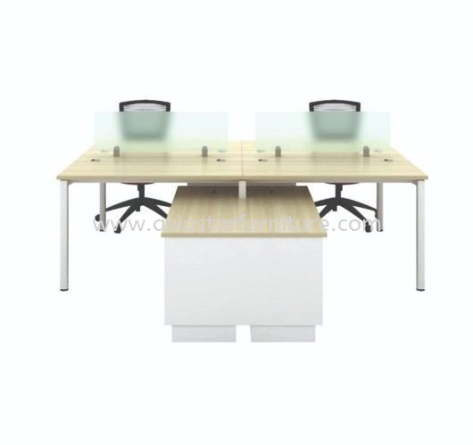 MUPHI 4 CLUSTER RECTANGULAR TABLE WORKSTATION WITH GLASS PANEL & SIDECABINET - 4PM8