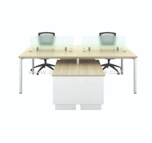 MUPHI 4 CLUSTER RECTANGULAR TABLE WORKSTATION WITH GLASS PANEL & SIDECABINET - 4PM8