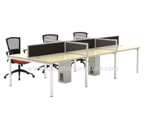 MUPHI 6 CLUSTER RECTANGULAR WORKSTATION WITH PARTITION DESKING PANEL, GLASS PANEL & WIRE RISER - 6PM3