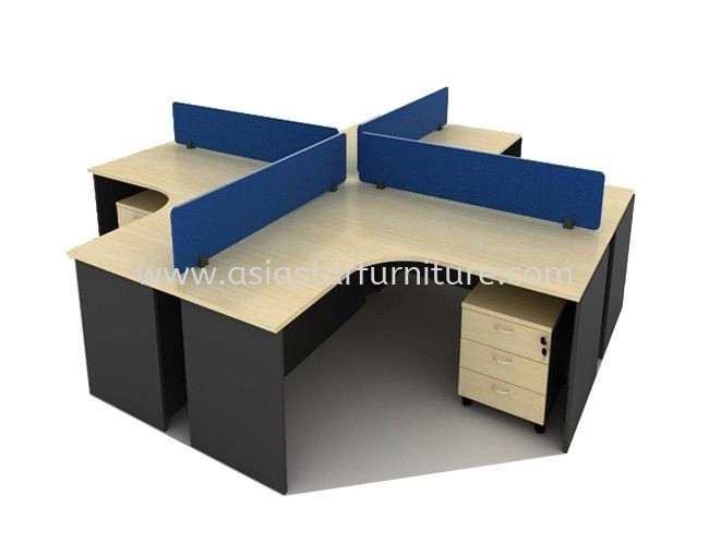 GENERAL 4 CLUSTER L-SHAPE WORKSTATION WITH FABRIC SOLID DESKING PANEL & MOBILE DRAWER 3D - 4PG1