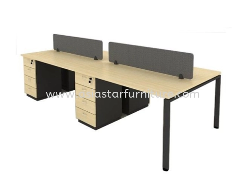 MUPHI 4 CLUSTER RECTANGULAR TABLE WORKSTATION WITH FABRIC WOODEN DESKING PANEL & FIXED PEDESTAL 4D - 4PM2