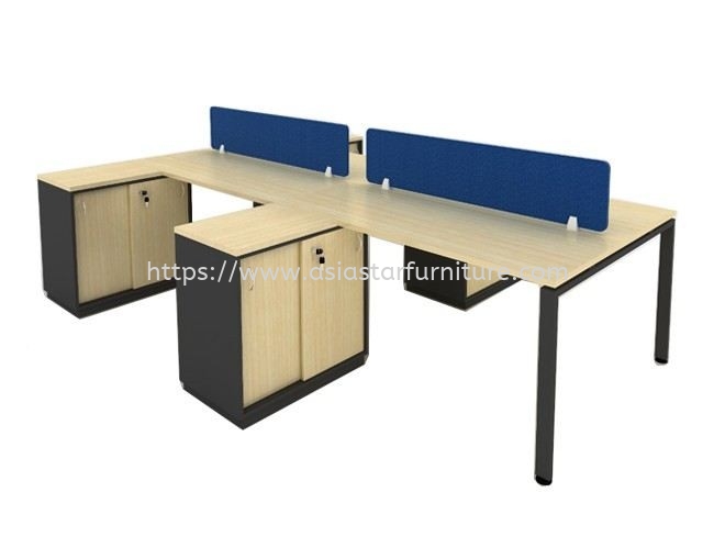 MUPHI 4 CLUSTER RECTANGULAR WORKSTATION WITH FABRIC WOODEN DESKING PANEL & SIDE CABINET - 4PM5