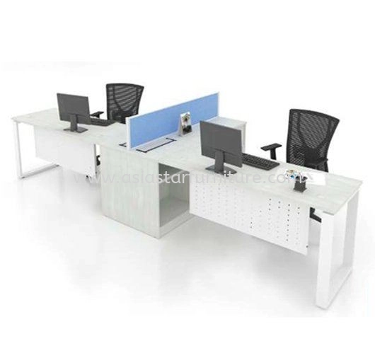 OLVA 2 CLUSTER RECTANGULAR WORKSTATION WITH SIDE PARTITION DESKING PANEL & SIDE CABINET - 2PO1