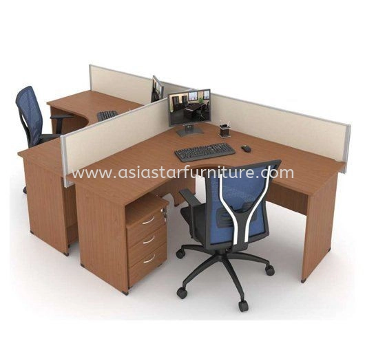 EXTON 2 CLUSTER L-SHAPE WORKSTATION WITH HAGING PARTITION & MOBILE PEDESTAL 3D - 2PE1