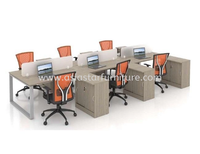 OLVA 6 CLUSTER RECTANGULAR TABLE WORKSTATION WITH FABRIC WOODEN DESKING PANEL & SIDE CABINET & SIDE CABINET - 4PO5