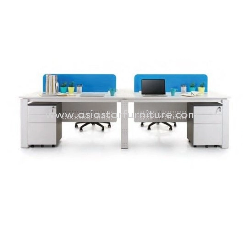 OLVA 4 CLUSTER RECTAGULAR TABLE WORKSTATION WITH FABRIC WOODEN DESKING PANEL & MOBILE DRAWER 2D1F - 4PO3