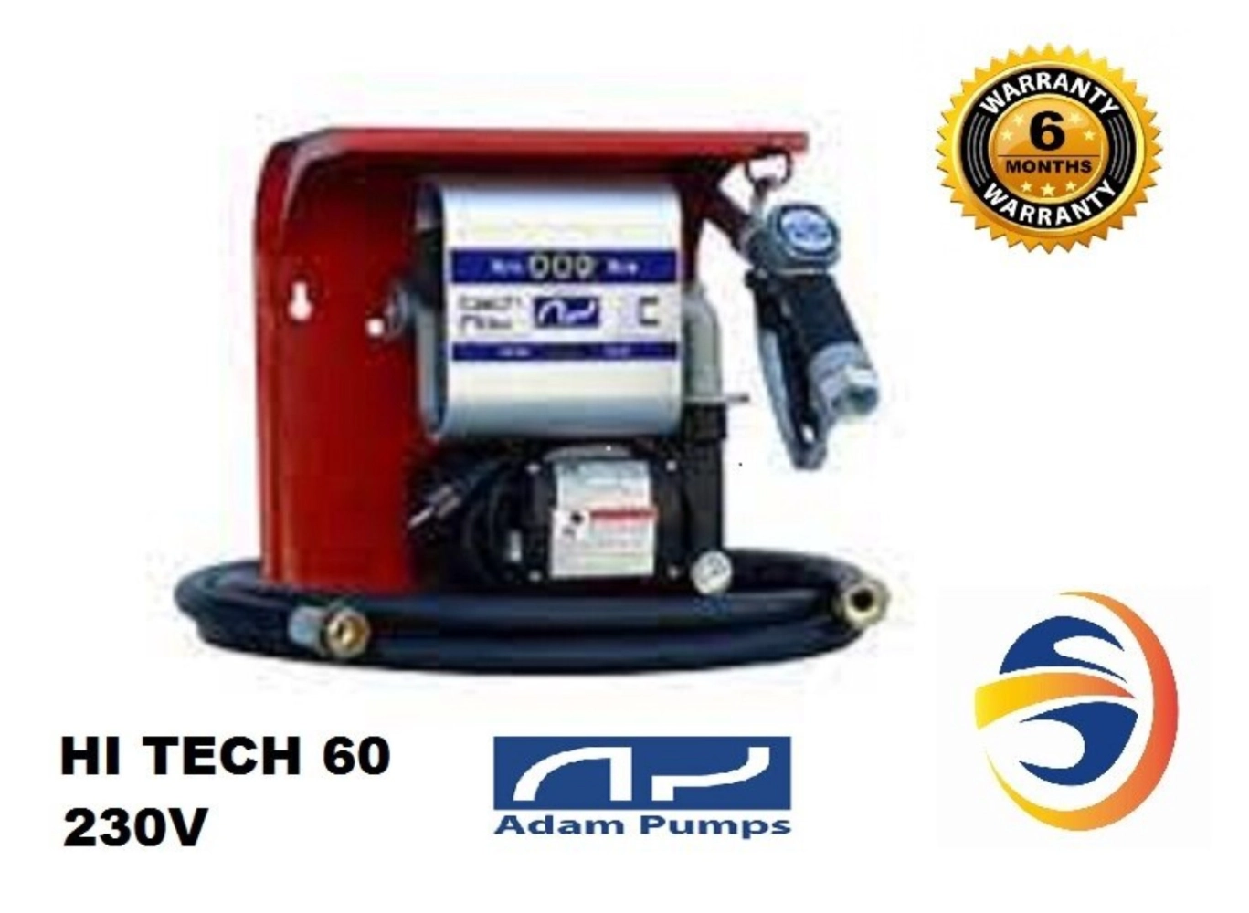 ADAM HI TECH 60 230V DIESEL PUMP SET WITH METAL GUN, ALUMINIUM COUNTER, BRASS FITTING AND 4M RUBBER HOSE (MADE IN ITALY) Flow Rate: 60L/min