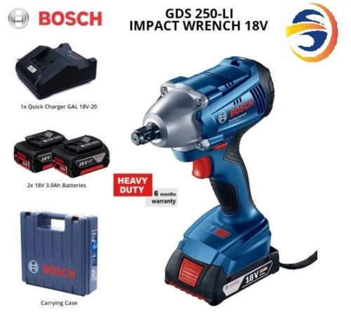 BOSCH GDS250-LI CORDLESS IMPACT WRENCH SET (18V, 2 x 3.0AH BATTERY, 250NM, 1/2")