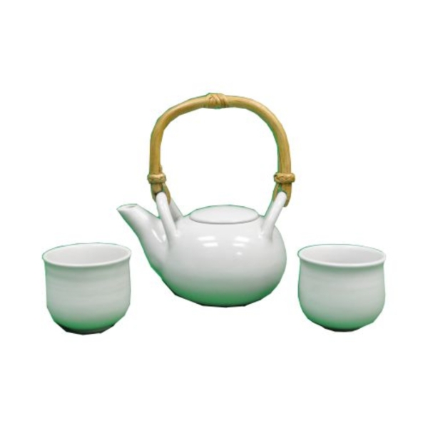 Tea Pot_Ceramic w. Rattan Handle_White