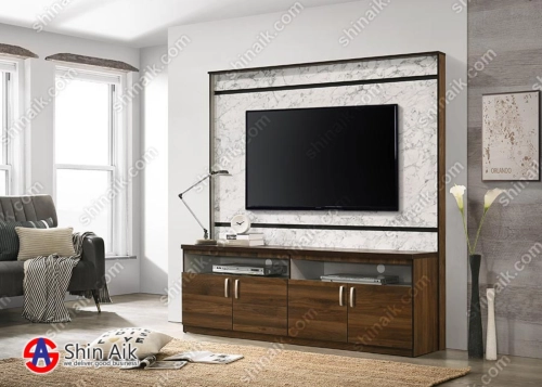 ETV608 (6'ft) Walnut & Marble White Modern Contemporary TV Display Cabinet