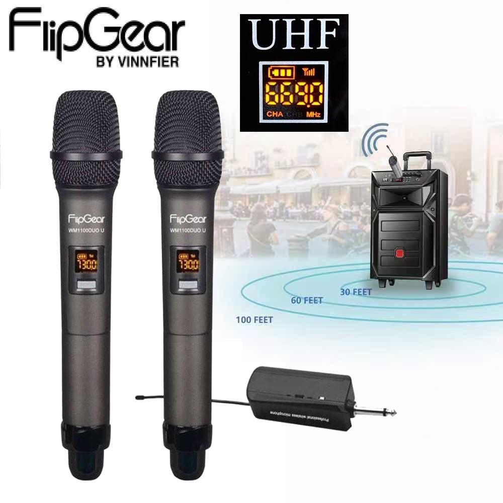 Vinnfier Flipgear WM1100Duo U Professional UHF Wireless Microphone with Audio