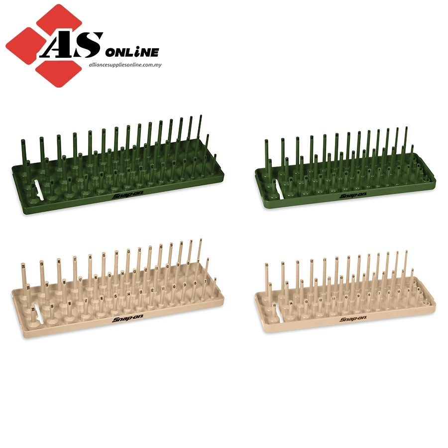 SNAP-ON 1/4 and 3/8" Drive Metric Post 3-Row Socket Tray 4-Pack (Combat Green/ Combat Tan) / Model: KA14383MMCGT