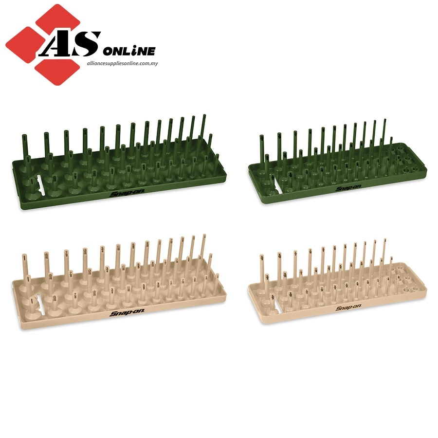 SNAP-ON 1/4 and 3/8" Drive SAE Post 3-Row Socket Tray 4-Pack (Combat Green/ Combat Tan) / Model: KA14383FRCGT