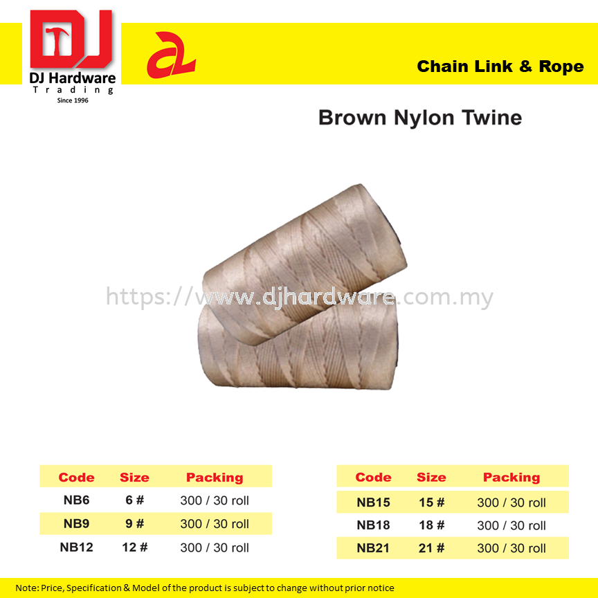 DJ CHAIN LINK & ROPE BROWN NYLON TWINE 6 SIZE (CL) HARDWARE TOOLS BUILDING  SUPPLIES 