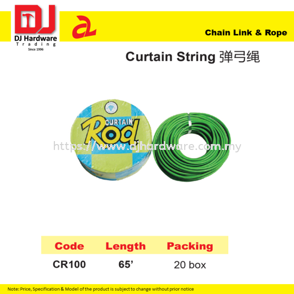 DJ CHAIN LINK & ROPE CURTAIN STRING CR100 LENGTH 65' (CL) HARDWARE TOOLS BUILDING SUPPLIES & MATERIALS Selangor, Malaysia, Kuala Lumpur (KL), Sungai Buloh Supplier, Suppliers, Supply, Supplies | DJ Hardware Trading (M) Sdn Bhd