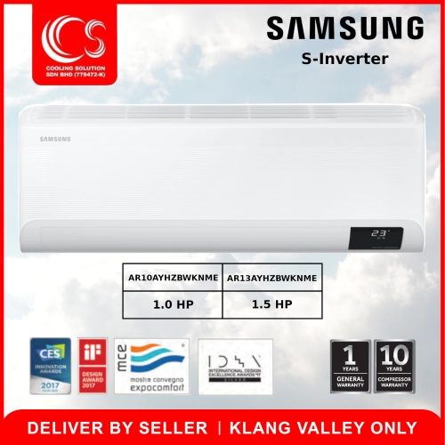 Samsung Inverter R32 1.0HP/1.5HP AR10/13AYHZBWKNME Air Conditioner S-Inverter Deliver by Seller (Klang Valley area only) - Cooling Solution Sdn Bhd