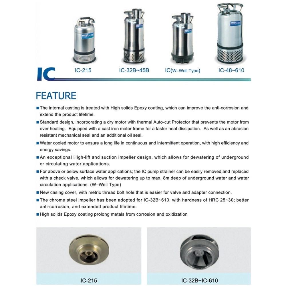 HCP IC610-3 SUBMERSIBLE DEWATERING PUMP - DISCHARGE 6", 10HP, 7500W, MAX HEAD 27M, FLOW RATE 2400L/MIN, 81KG