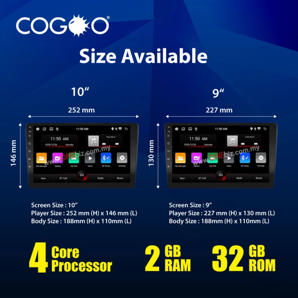 Cogoo Car Android Player 4 Core Processor 2GB RAM + 32GB ROM - CG-N9 / CG-N10