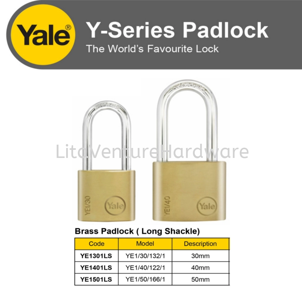 YALE BRASS PAD LOCK LONG SHACKLE PAD LOCK