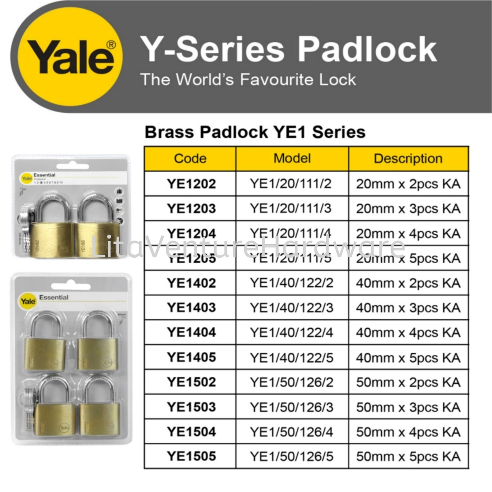 YALE Y SERIES PADLOCK BRASS PADLOCK YE1 SERIES