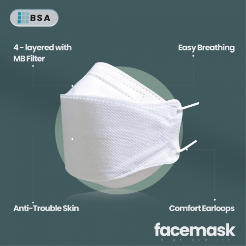 [NEW PEODUCT!!] KF94 BSA Face Mask 10pcs 4PLY 3D Filter Facemask White For Adults Men & Women