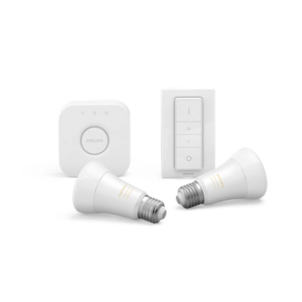 PHILIPS HUE BLUETOOTH STARTER KIT, 2*8.5W A60 E27 LED HUE SMART BULBS BLUETOOTH VERSION + HUE BRIDGE + HUE DIMMER SWITCH