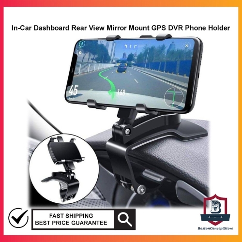 In-Car Dashboard Rear View Mirror Mount GPS DVR Phone Holder | 360 Degree Rotated | Strong Grip | Durable | One Handle